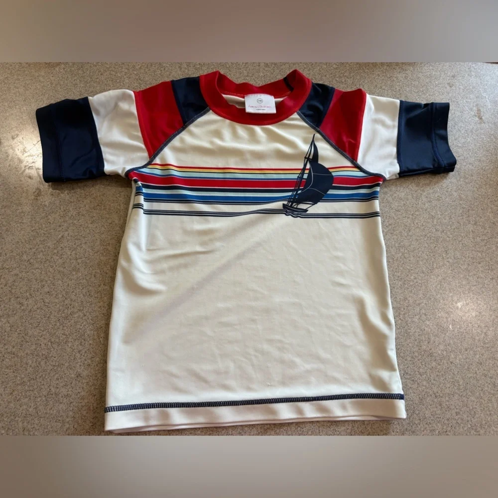 Hanna Andersson Red and White T-Shirt Swim Rashguard 3T/4T